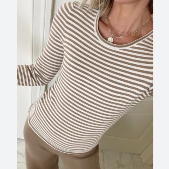 Splendid x @Cellajaneblog Stripe Layering Sweater In Snow Heather/Toast Stripe - Picture 1 of 3